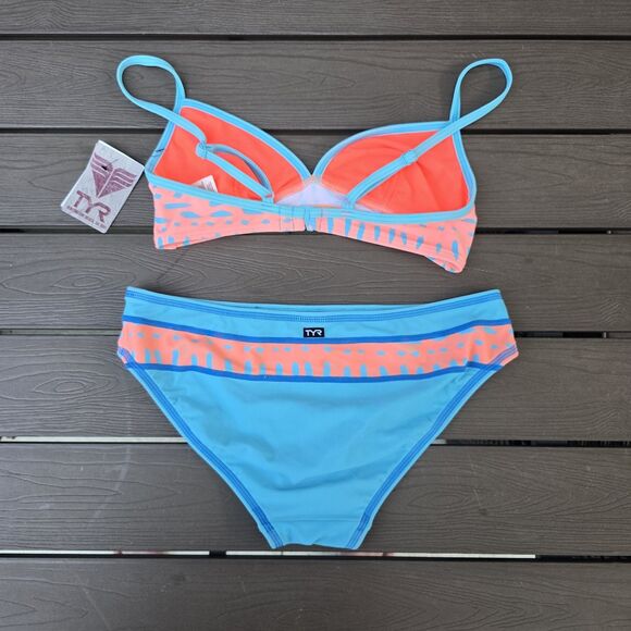 TYR Women's Blue/coral Milos Enna Top (S) & Suki Bikini Bottom (XS) New - Picture 2 of 4